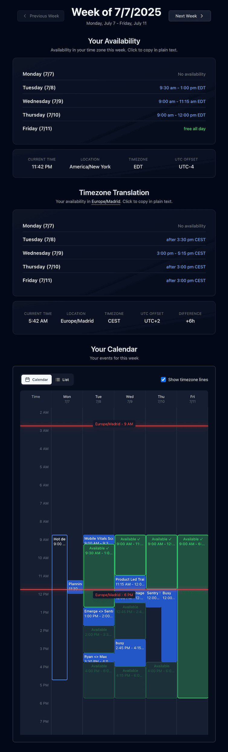 TimeCalClock UI Example